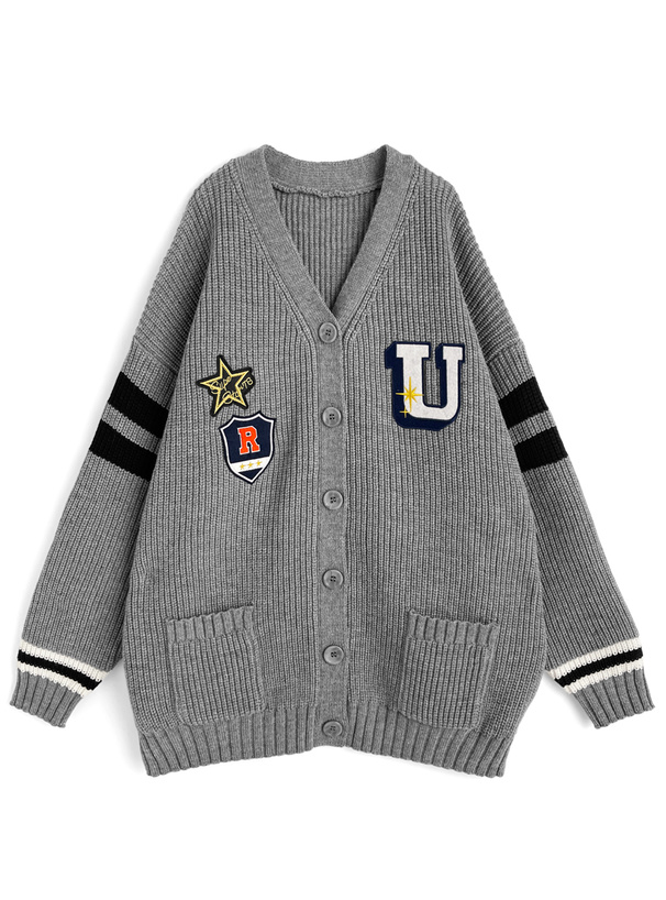 ワッペンVネックニットカーディガン[mb1623] | レディースファッション