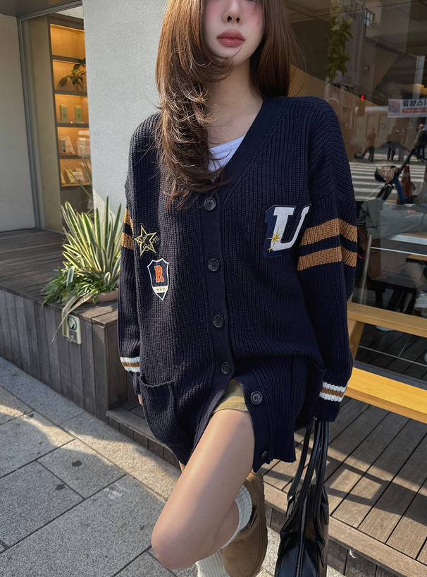 ワッペンVネックニットカーディガン[mb1623] | レディースファッション