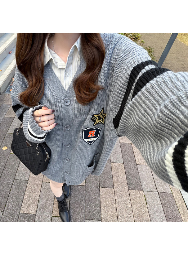 ワッペンVネックニットカーディガン[mb1623] | レディースファッション