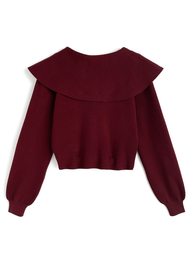 リボン付きビッグカラーニットカーディガン