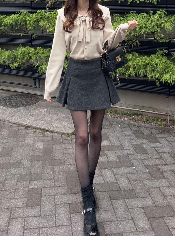 リボン付きビッグカラーニットカーディガン