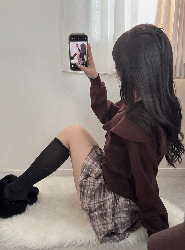 リボン付きビッグカラーニットカーディガン