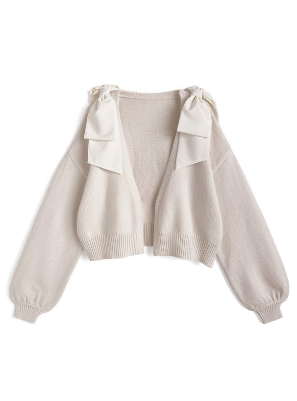 ショルダーリボンニットカーディガン