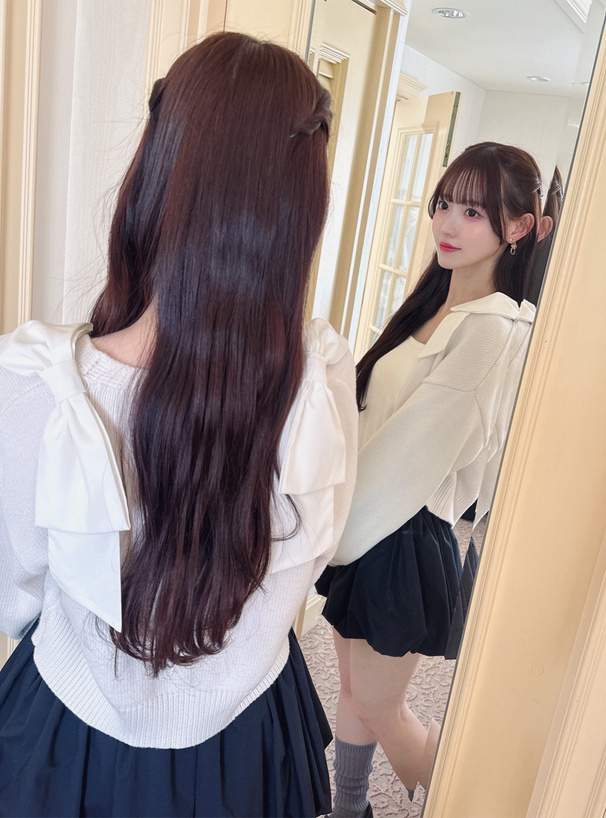 ショルダーリボンニットカーディガン