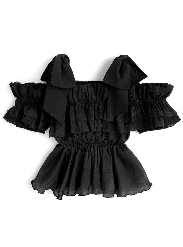 リボンオフショルダーフリルトップス