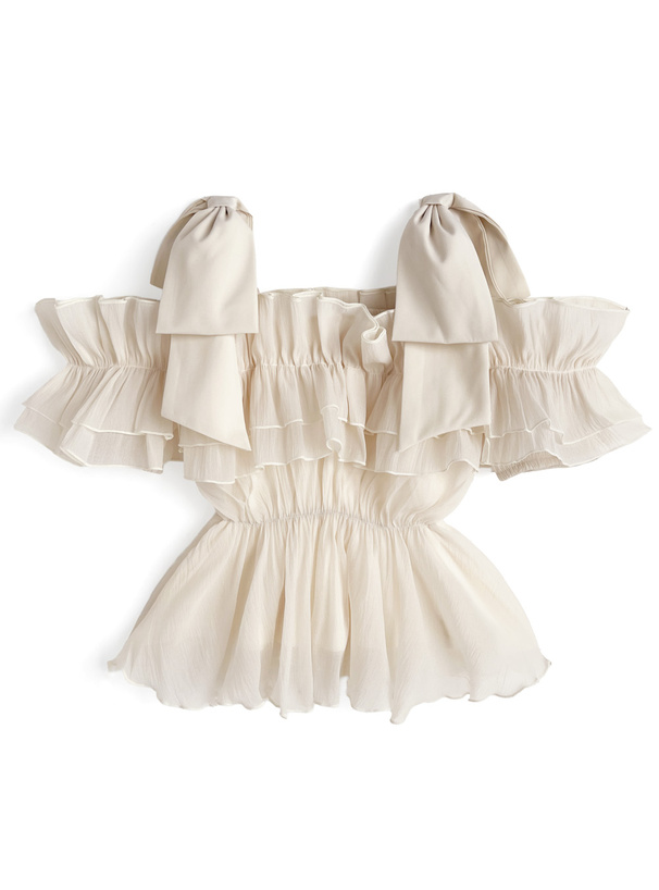 リボンオフショルダーフリルトップス