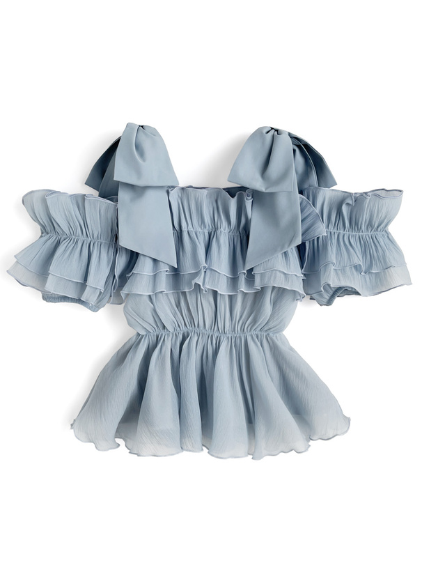 リボンオフショルダーフリルトップス