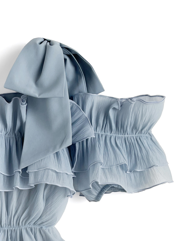 リボンオフショルダーフリルトップス