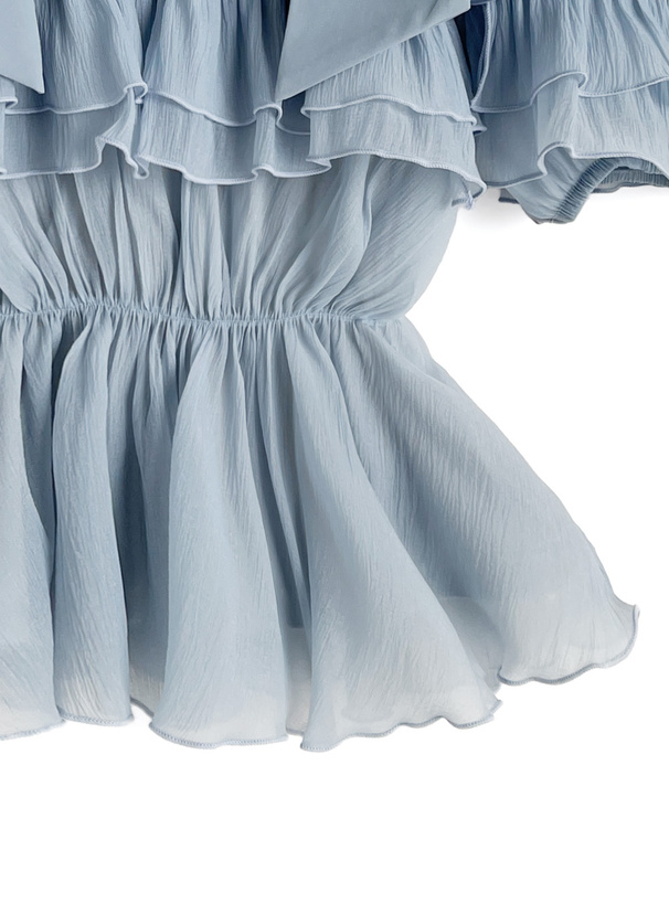 リボンオフショルダーフリルトップス