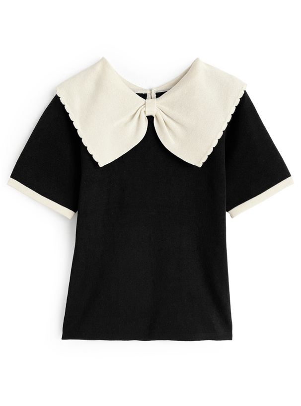 ビッグリボンカラー配色ニットトップス[mb1645]