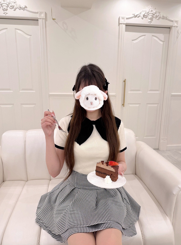 ビッグリボンカラー配色ニットトップス