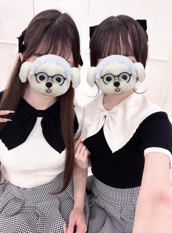 ビッグリボンカラー配色ニットトップス