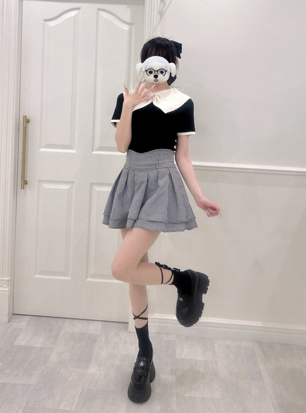 ビッグリボンカラー配色ニットトップス