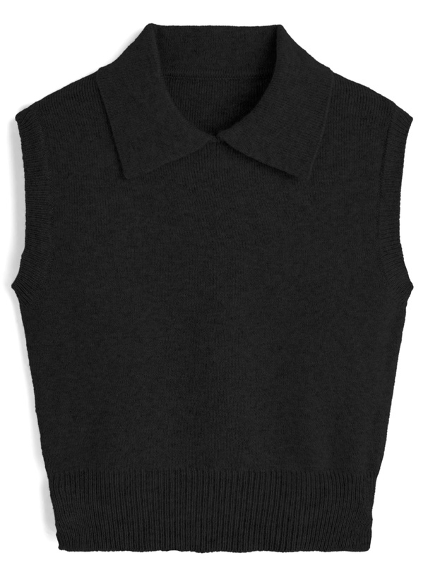 襟付きノースリーブリブニットトップス