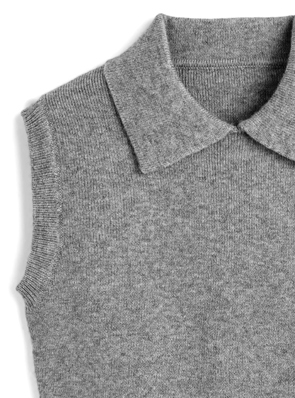 襟付きノースリーブリブニットトップス