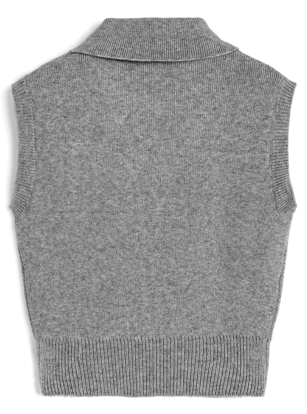 襟付きノースリーブリブニットトップス