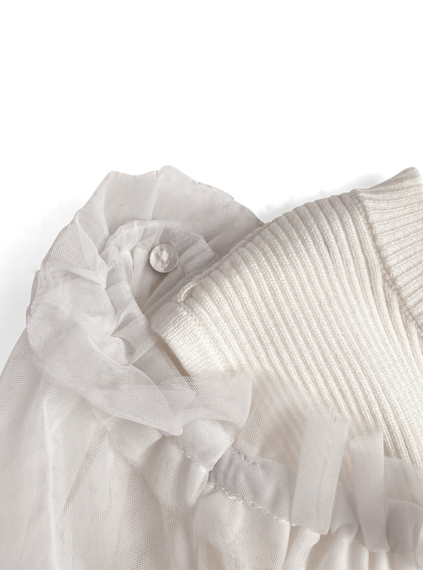 2Wayチュールトップス×ノースリーブリブニットトップスアンサンブル