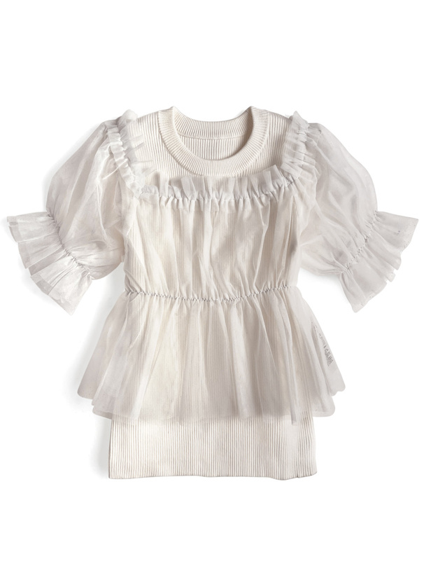 2Wayチュールトップス×ノースリーブリブニットトップスアンサンブル