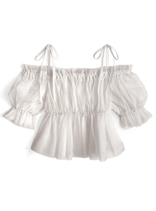 2Wayチュールトップス×ノースリーブリブニットトップスアンサンブル