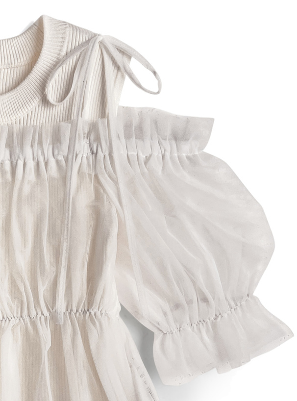 2Wayチュールトップス×ノースリーブリブニットトップスアンサンブル