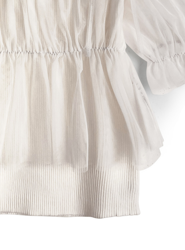 2Wayチュールトップス×ノースリーブリブニットトップスアンサンブル