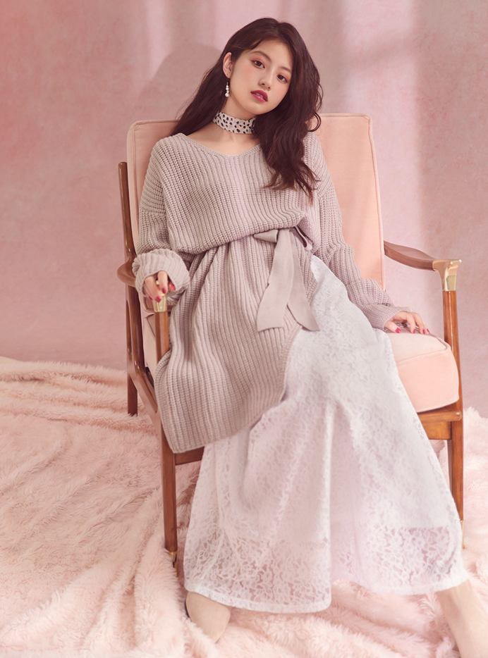 今田美桜 フロントスリットニットXスカートセット