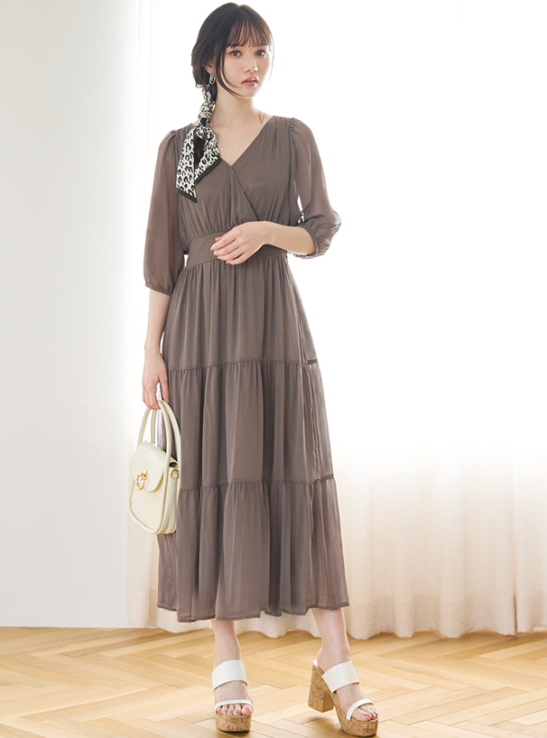 カシュクールシフォンティアードワンピース