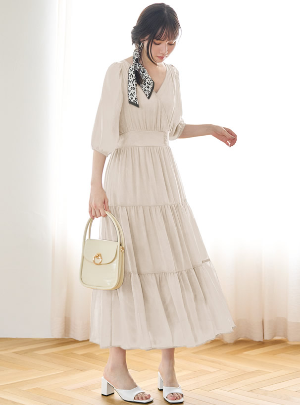 カシュクールシフォンティアードワンピース