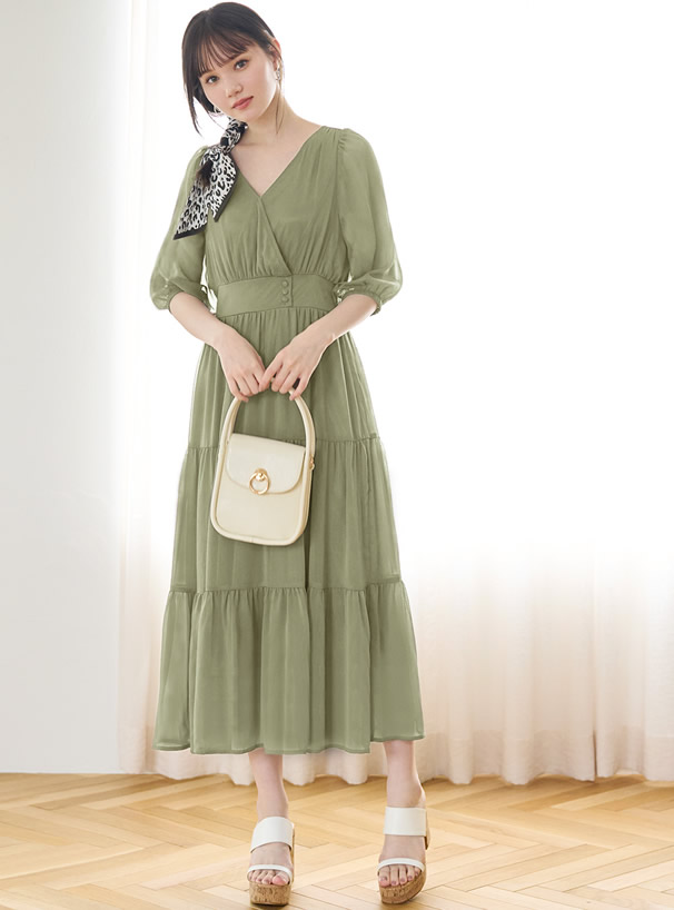 カシュクールシフォンティアードワンピース