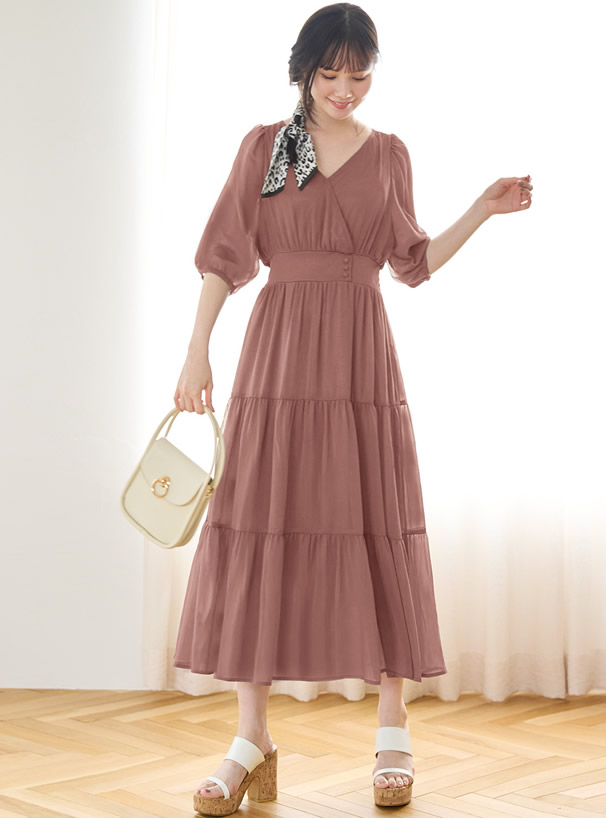 カシュクールシフォンティアードワンピース