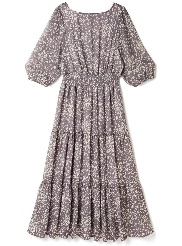 花柄シフォンカシュクールティアードワンピース