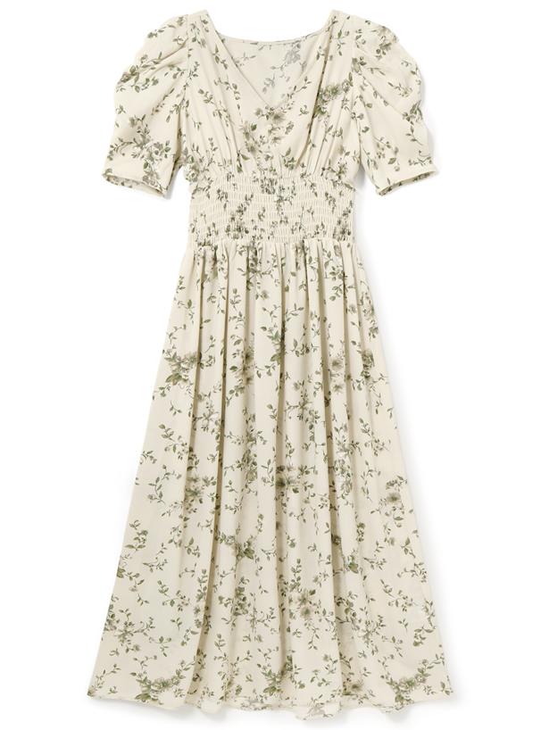 花柄シャーリングワンピース