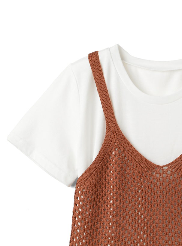 透かし編みニットキャミソールXTシャツセットアップ