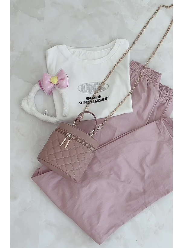 ラインストーンロゴショート丈Tシャツ