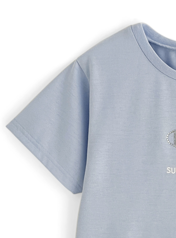 ラインストーンロゴショート丈Tシャツ