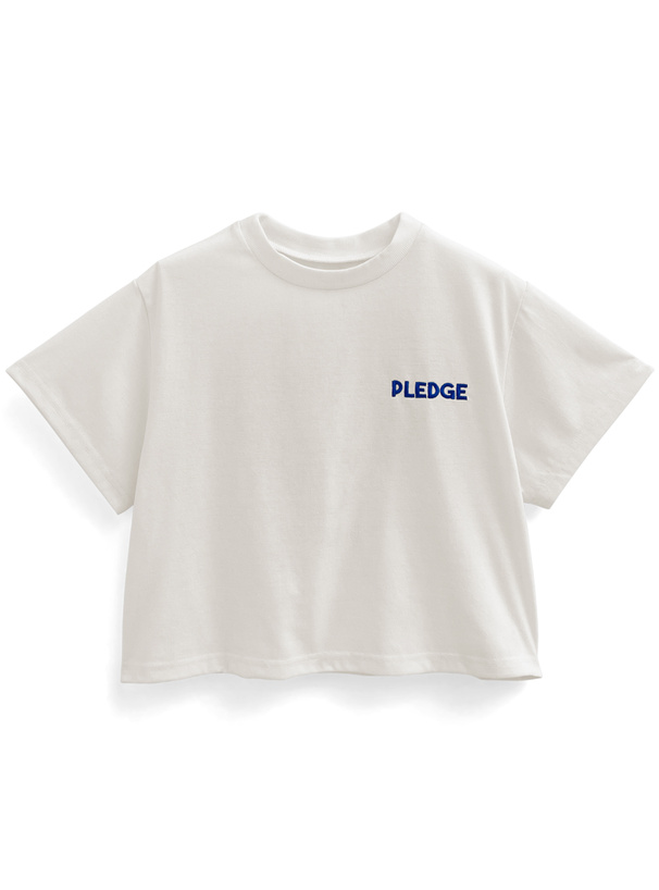 バックプリントロゴ刺繍ショート丈Tシャツ