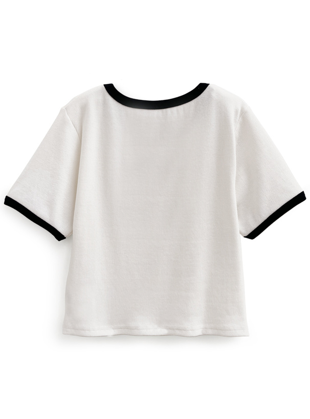 ロゴ刺繍リンガーTシャツ