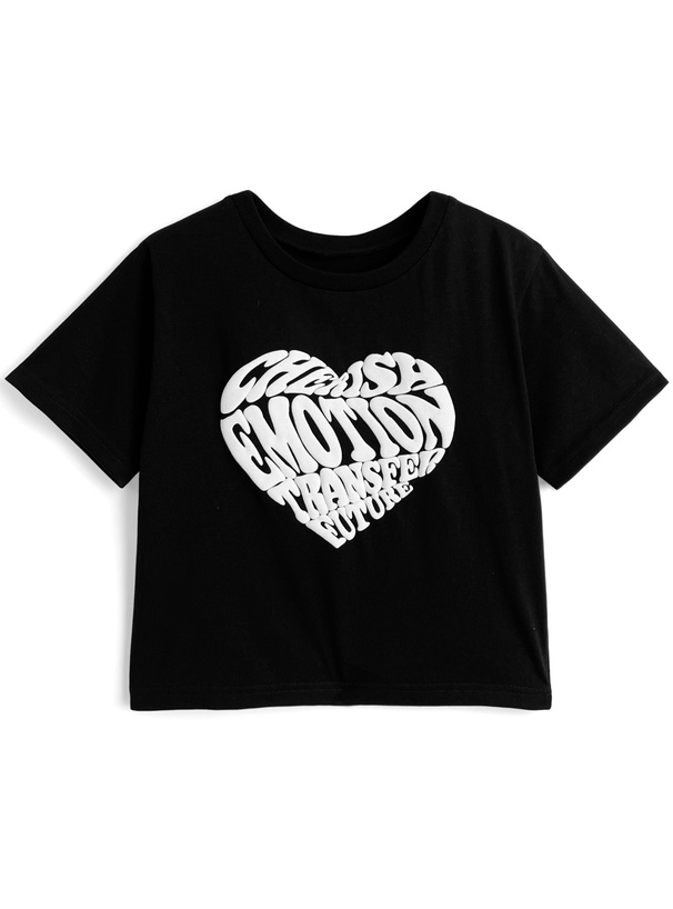 発泡ハートロゴショート丈Tシャツ