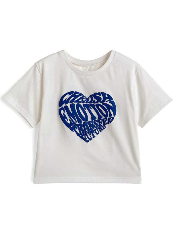 発泡ハートロゴショート丈Tシャツ
