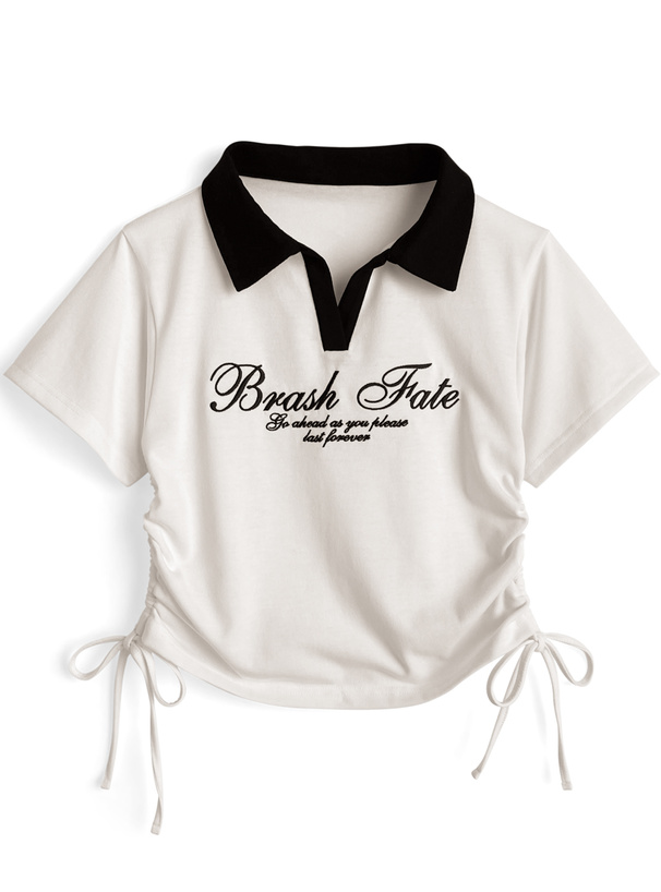 配色襟ロゴ刺繍サイドドロストポロトップス