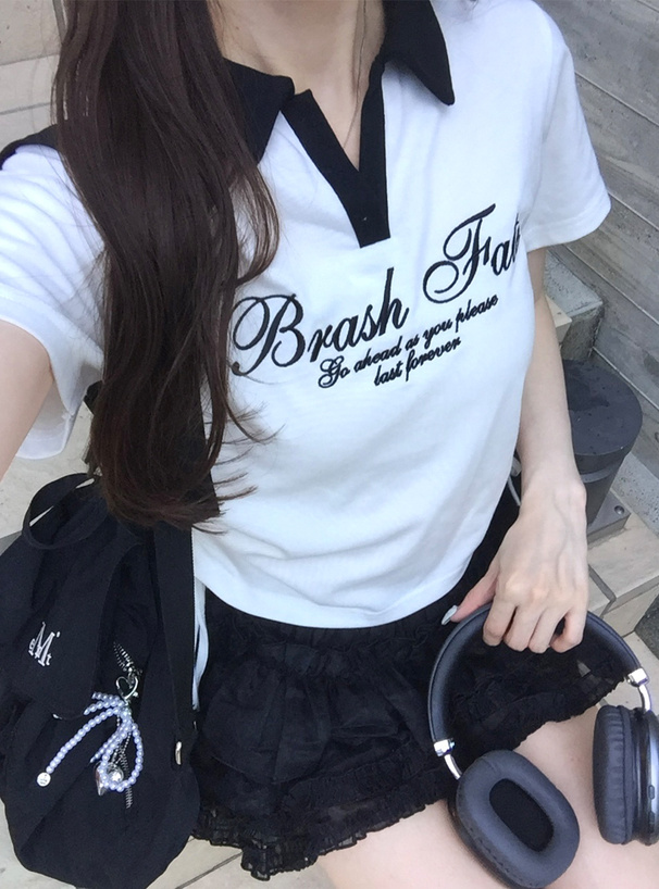 配色襟ロゴ刺繍サイドドロストポロトップス[mf039] | レディース