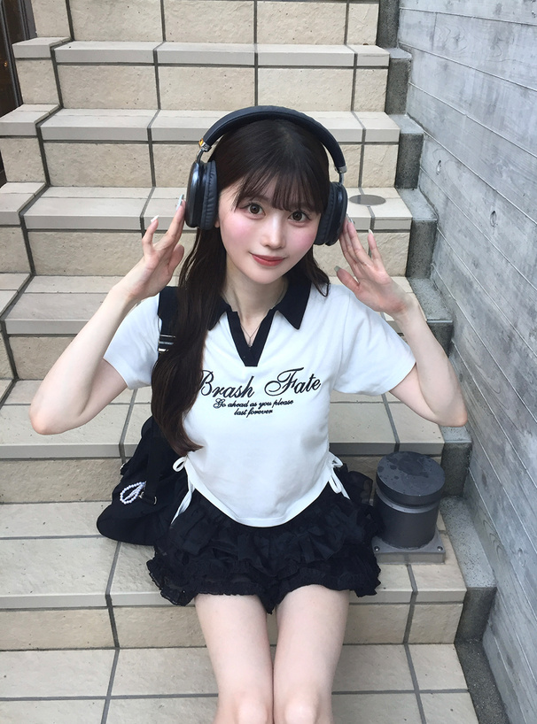 配色襟ロゴ刺繍サイドドロストポロトップス[mf039] | レディース