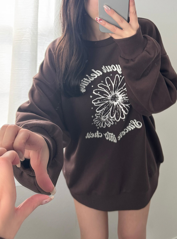 ラインストーンフラワーロゴスウェット[mf047] | レディース