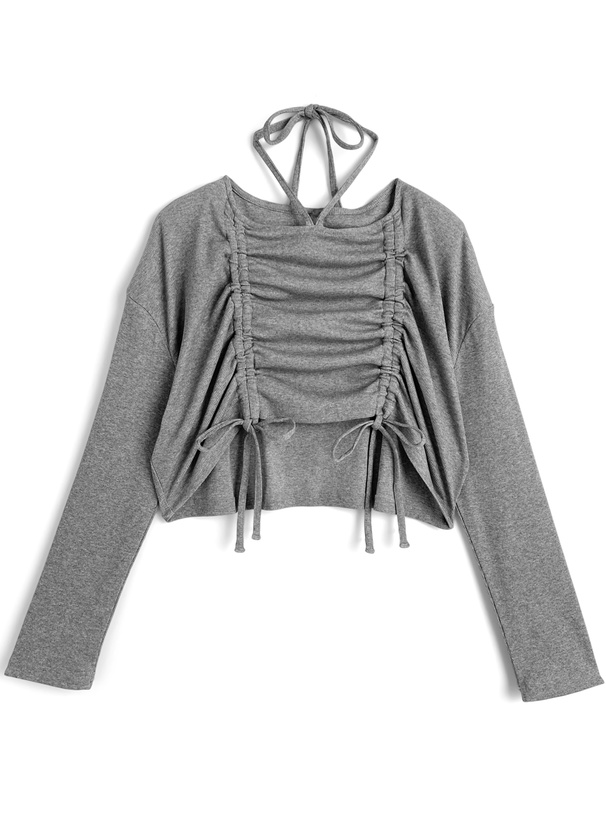 ドロストリボンホルダーネックテレコトップス[mh101]