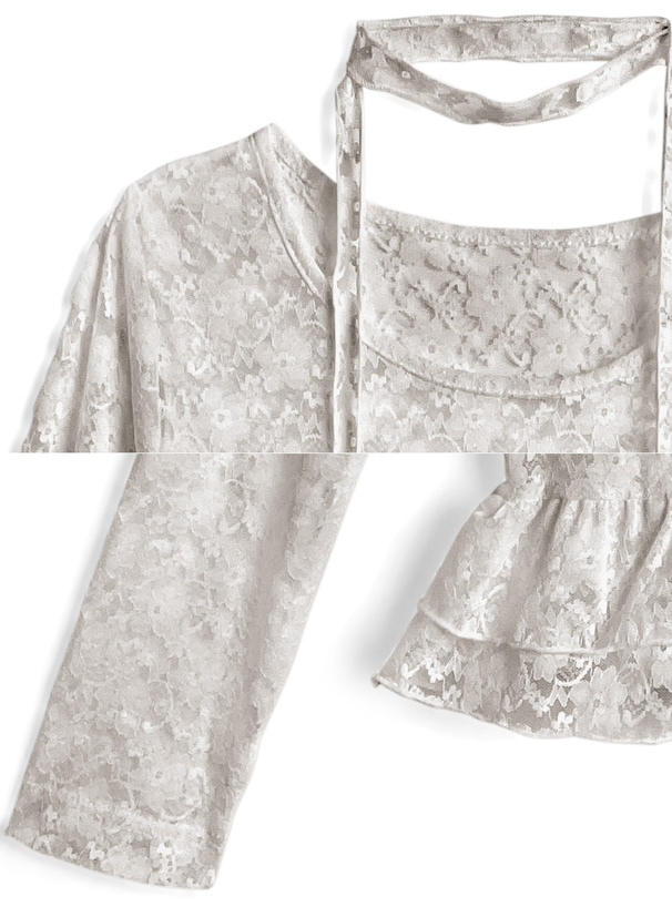 チョーカー付き花柄レースフリルトップス