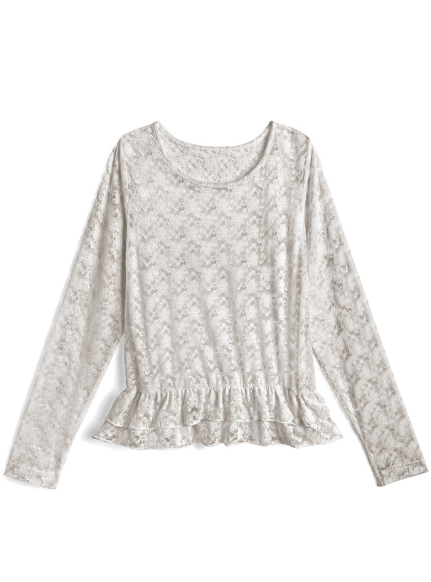 チョーカー付き花柄レースフリルトップス