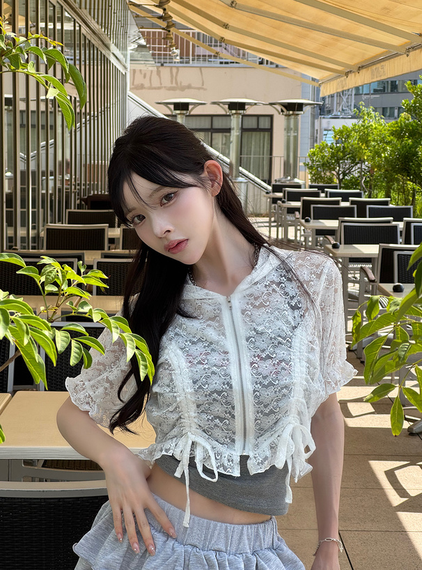 花柄レースフリルドロストパーカー