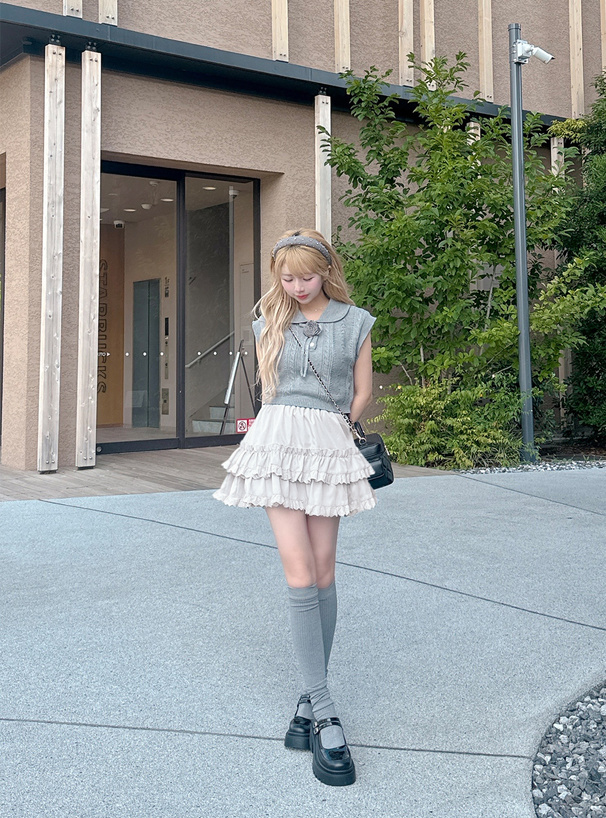 レースフリルティアードミニスカート