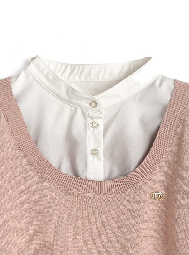 ボウタイシャツドッキングニットトップス