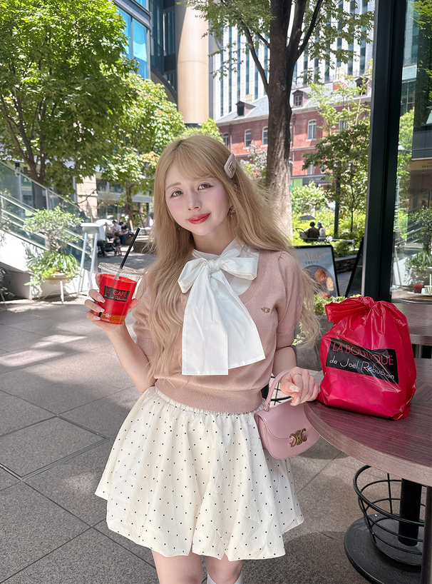 ボウタイシャツドッキングニットトップス